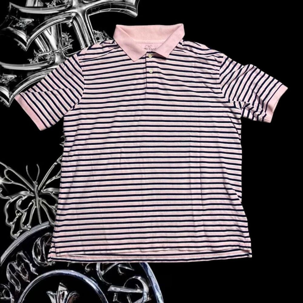 Faded Glory pink and navy striped polo shirt